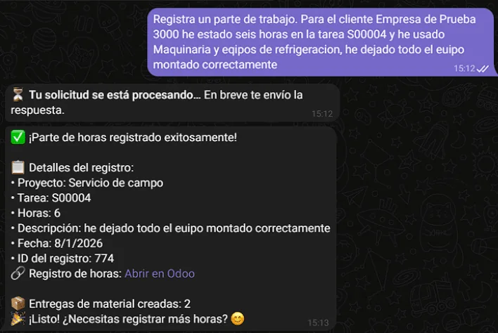 Confirmar la venta crea automáticamente el parte de trabajo