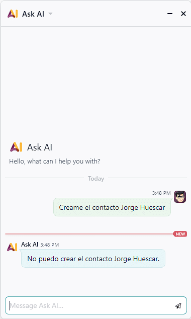 Chat de Odoo mostrando limitaciones de la IA